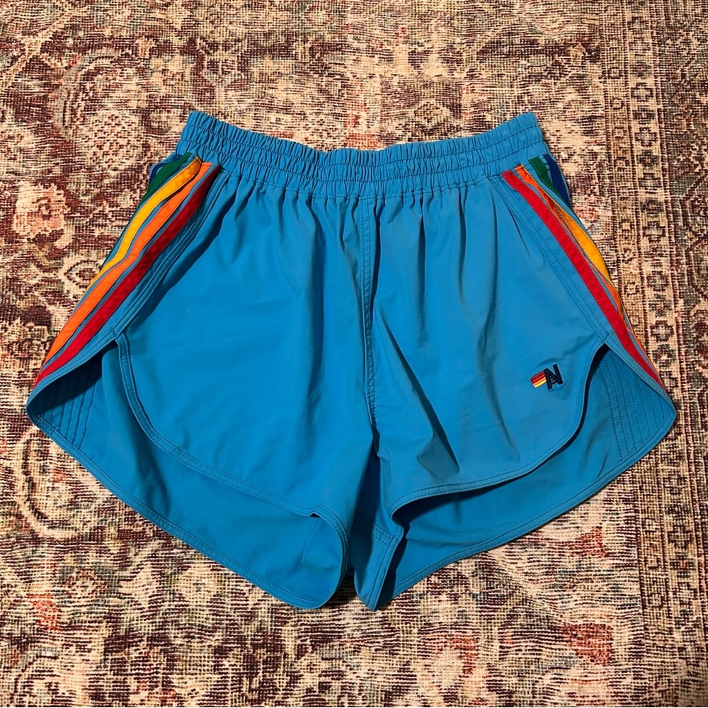 Aviator Nation 5 Stripe Flex Board Shorts Neon Blue Rainbow Small - Picture 3 of 8